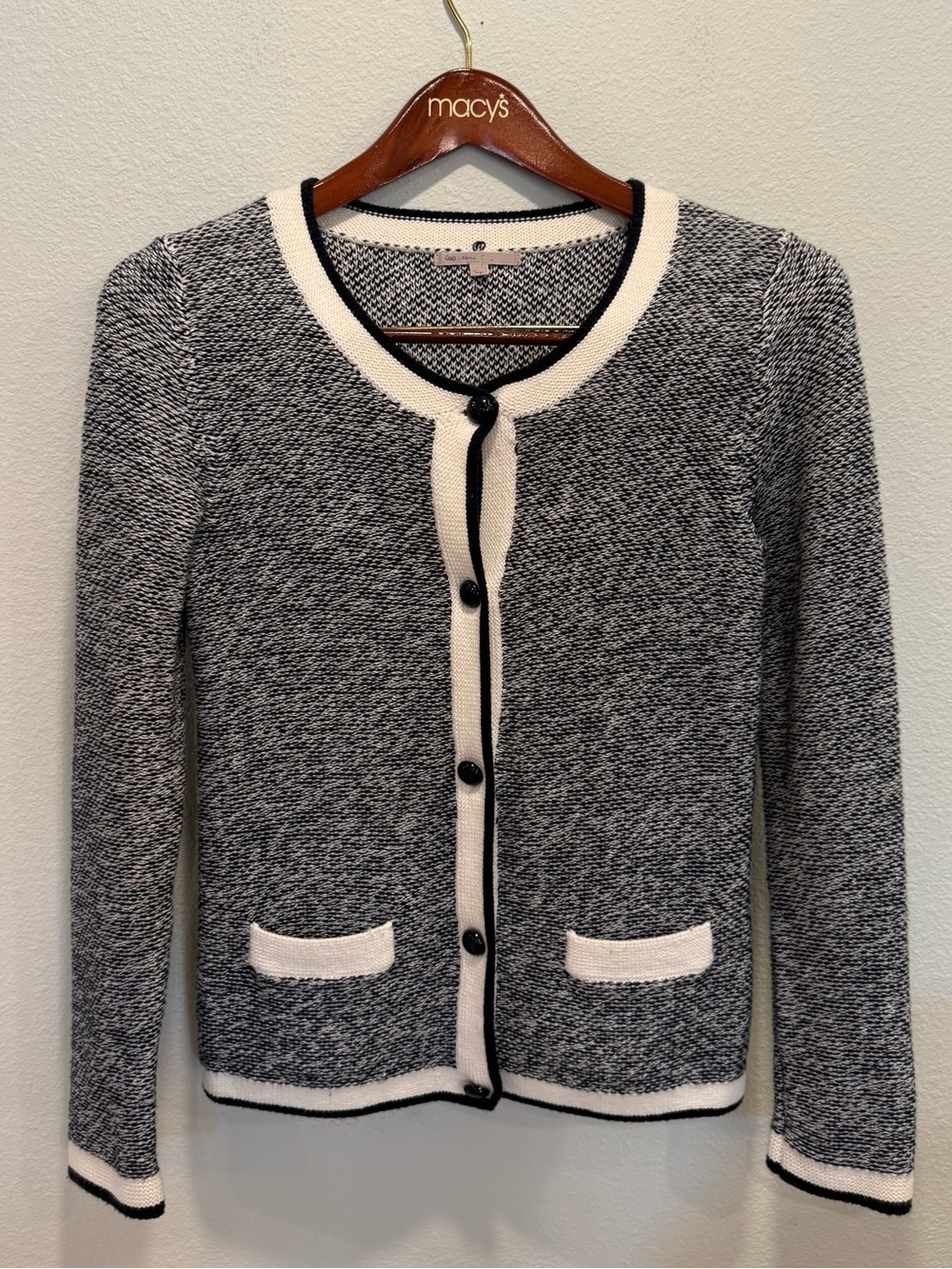 Quiet Luxury Contrast Trim Cardigan French Chic Old Money Sweater S